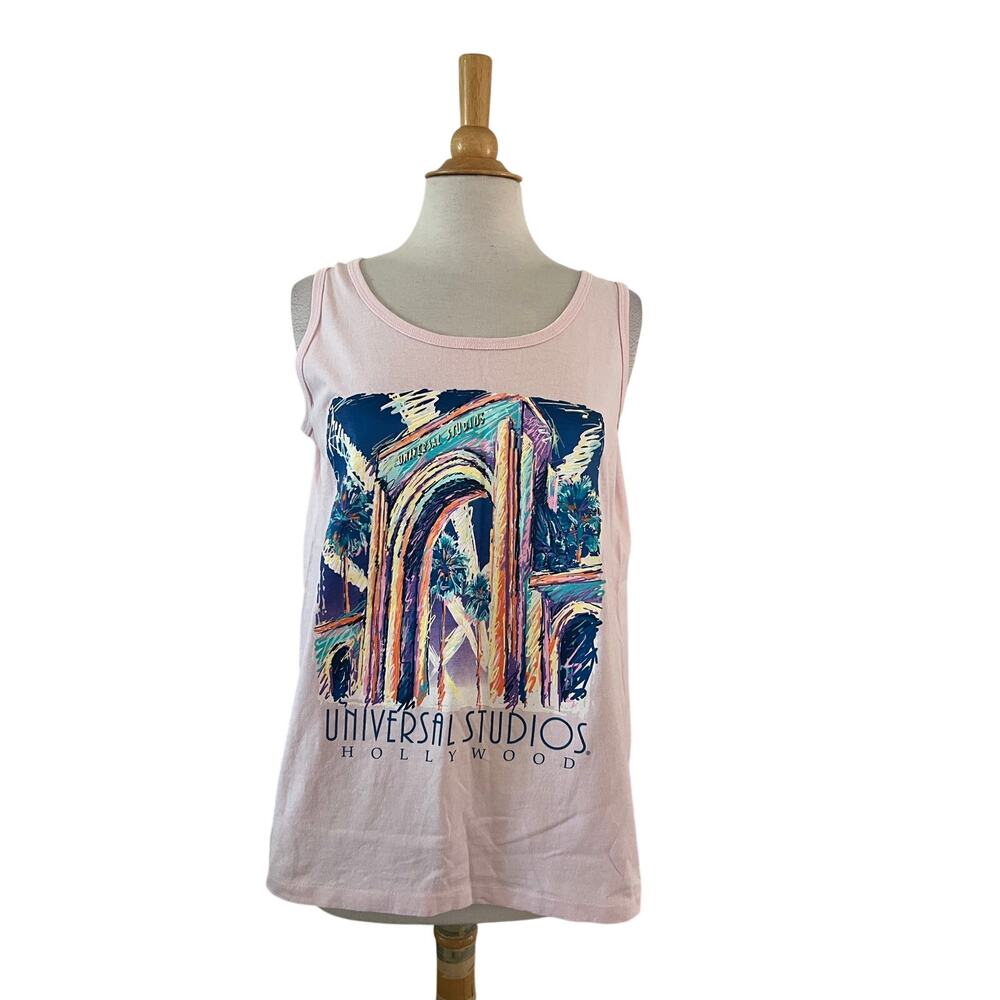 Vintage Universal Studios Hollywood Pink Tank Top Sz L USA 100% Cotton 80s 90s